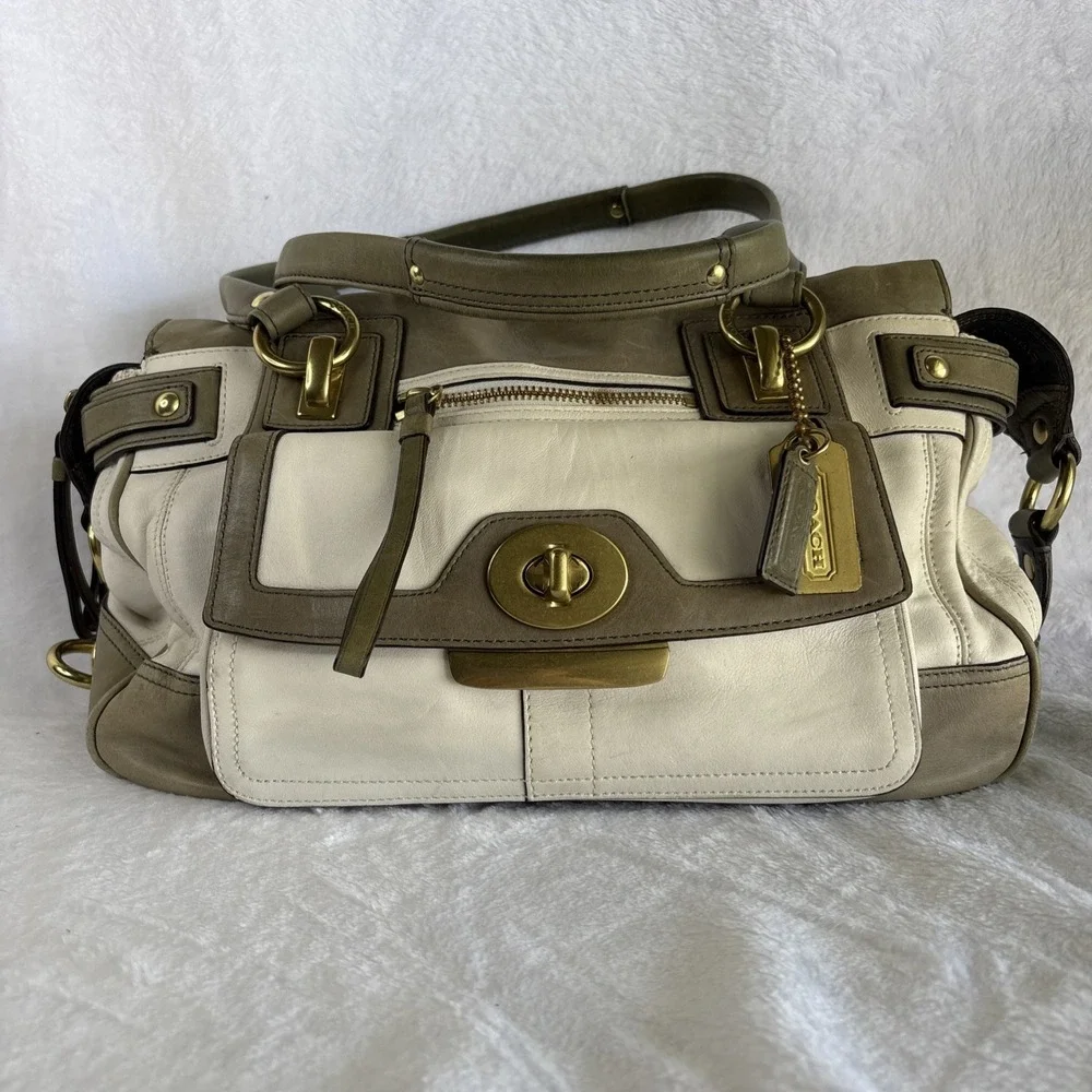 COACH Legacy Army Green White Leather penelope spectator bag 13165